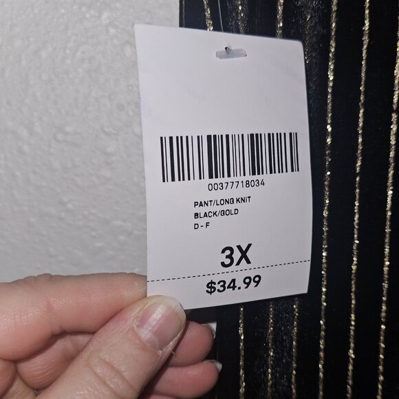 NEW Forever 21 Black Velvet Pants Metallic Gold Stripes Wide Leg Size 3X Holiday - Picture 2 of 16
